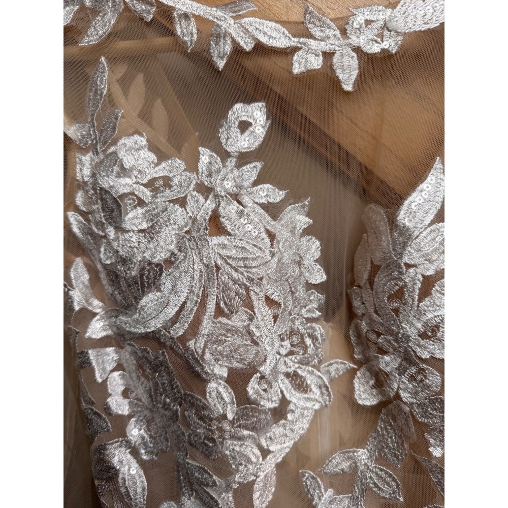 Wedding Bridal Gown White Dress XS/S Lace Floral Appliqué Sheer Long Sleeve - Picture 9 of 16